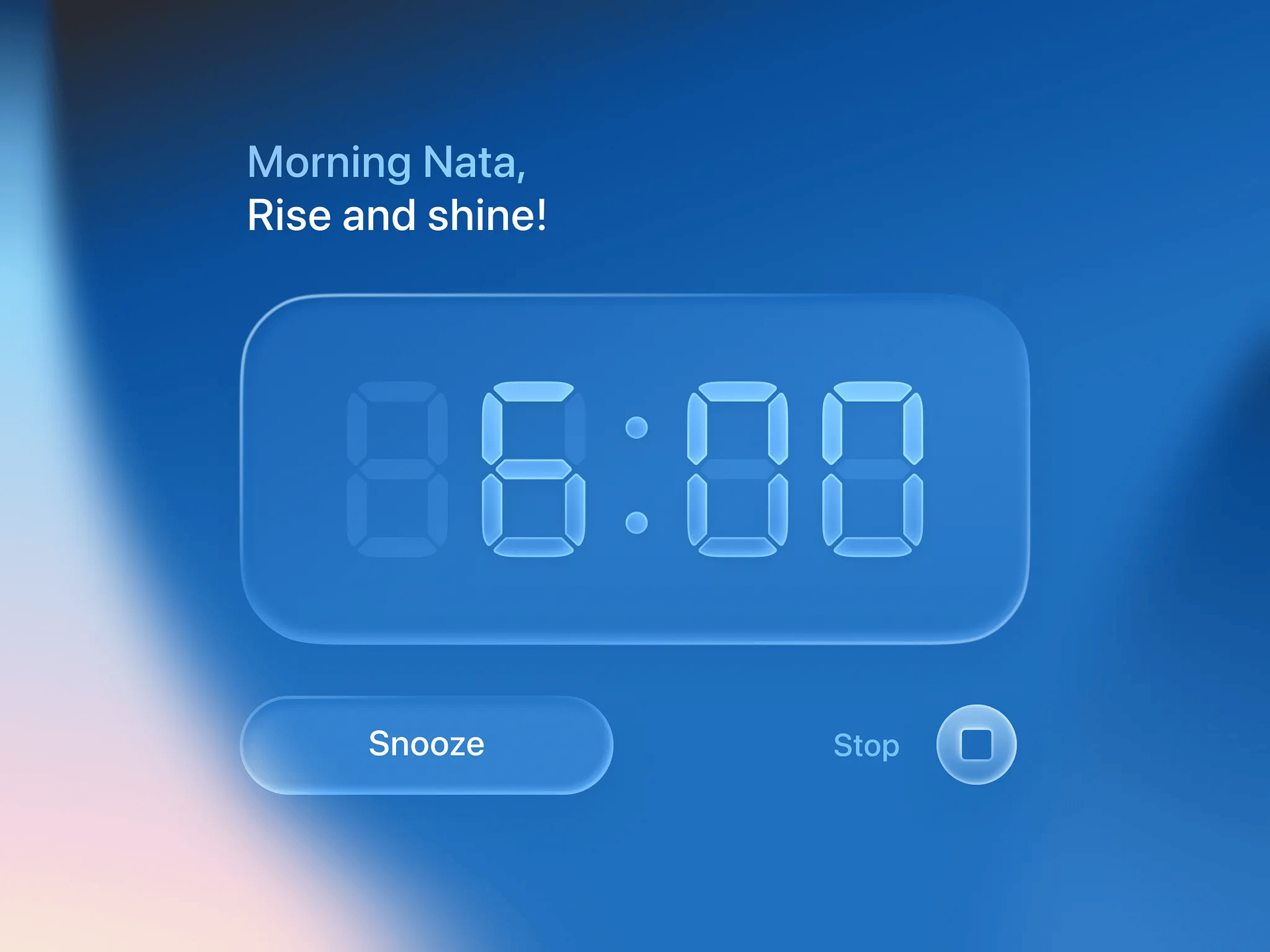 Glass alarm clock by Nata Nova — liquid glass ui reference
