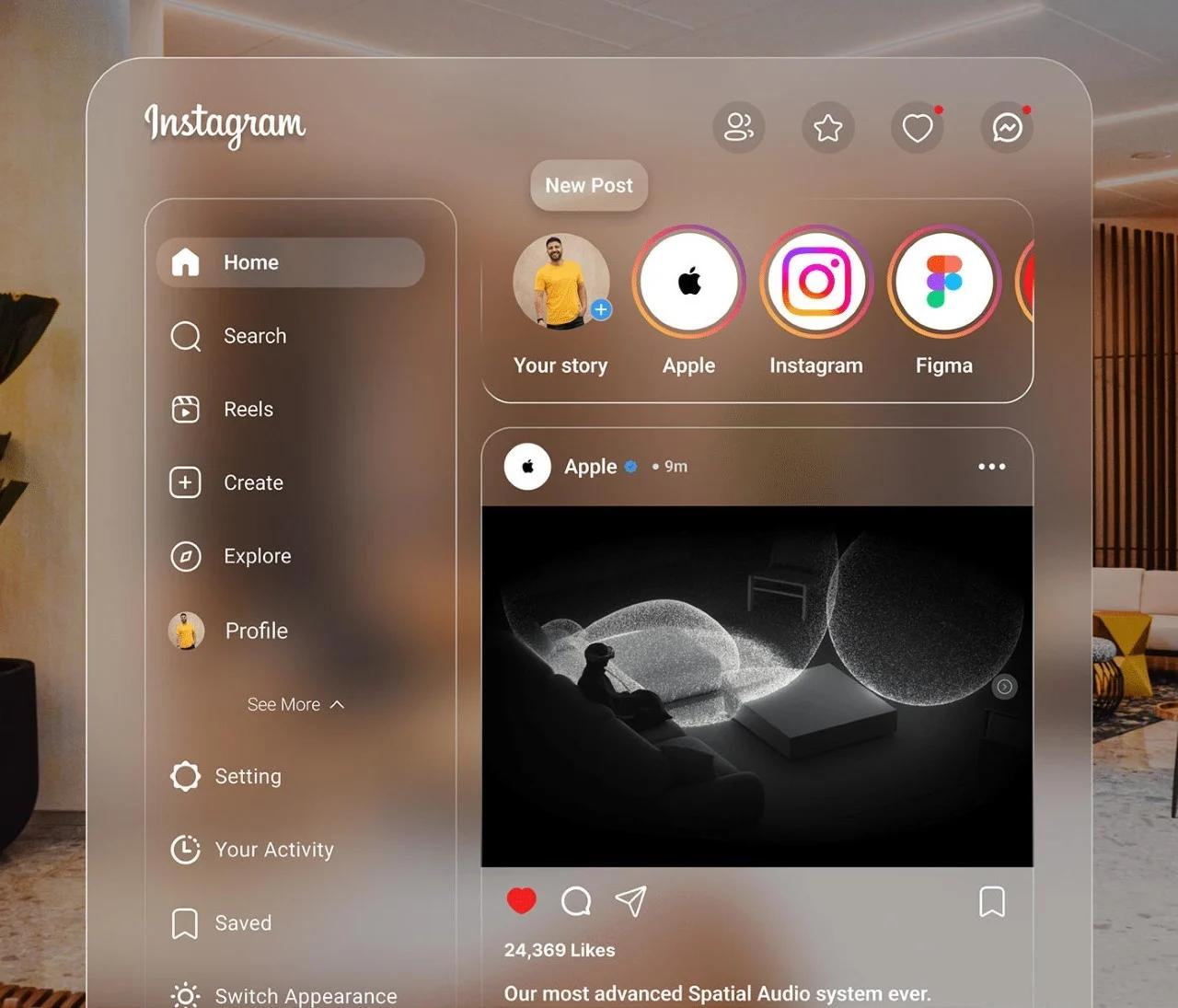 4Unofficial UI on Apple Vision Pro Shows How by Sarang Sheth  — liquid glass ui reference