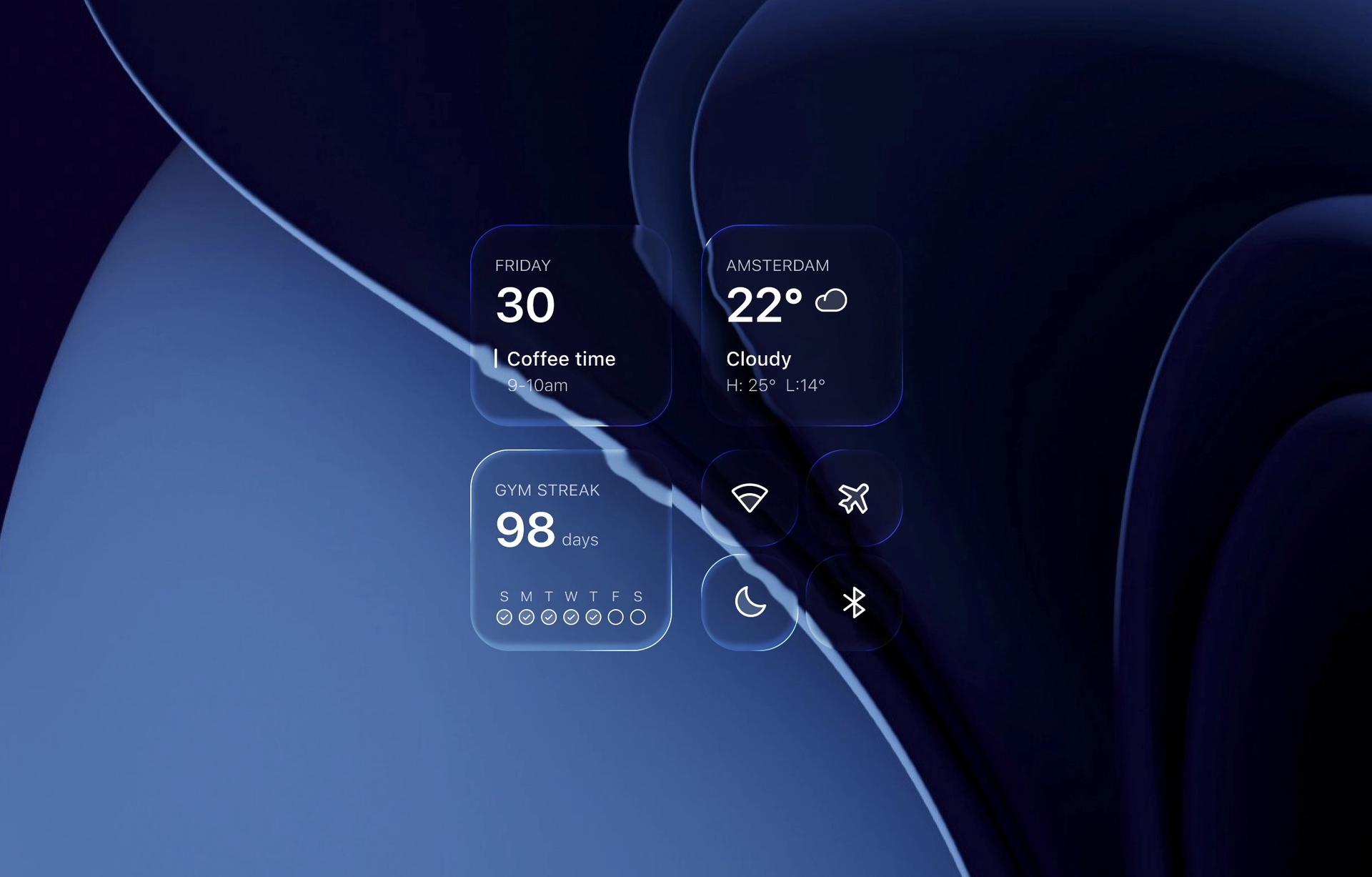 Liquid Glass Inspired Widgets by Bruna Dregotti — liquid glass ui reference