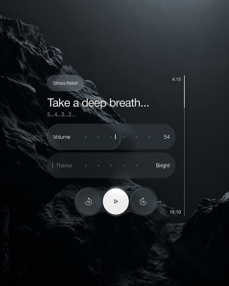 Minimal Dark UI Concept for a Mindfulness App | Glassmorphism Design by Moiz — liquid glass ui reference