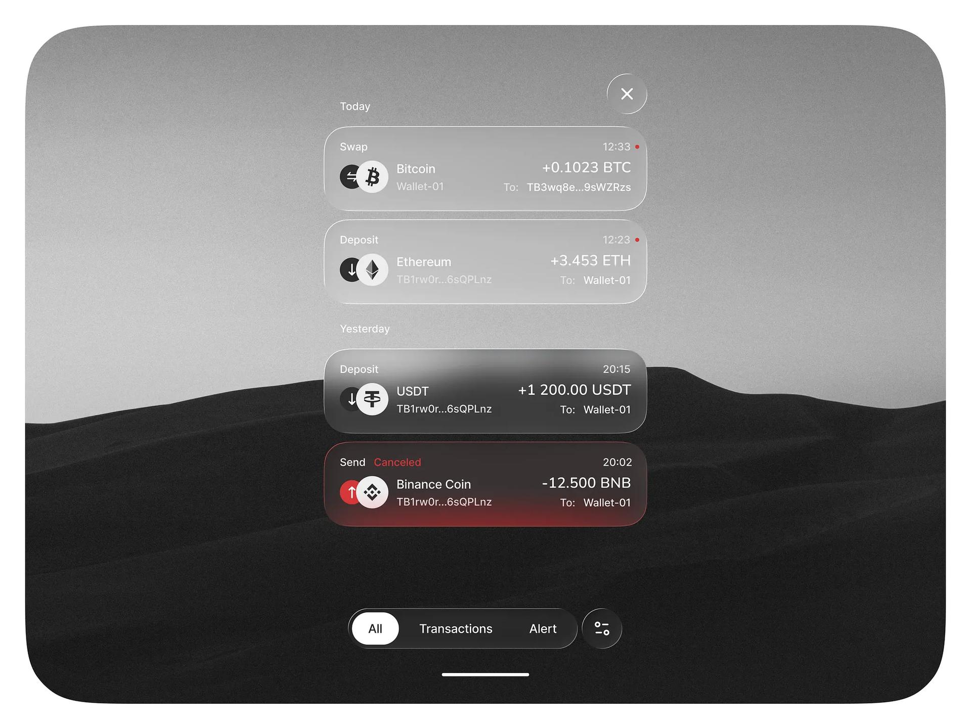 Notifications 🔔 by Alexi Ermakov — liquid glass ui reference