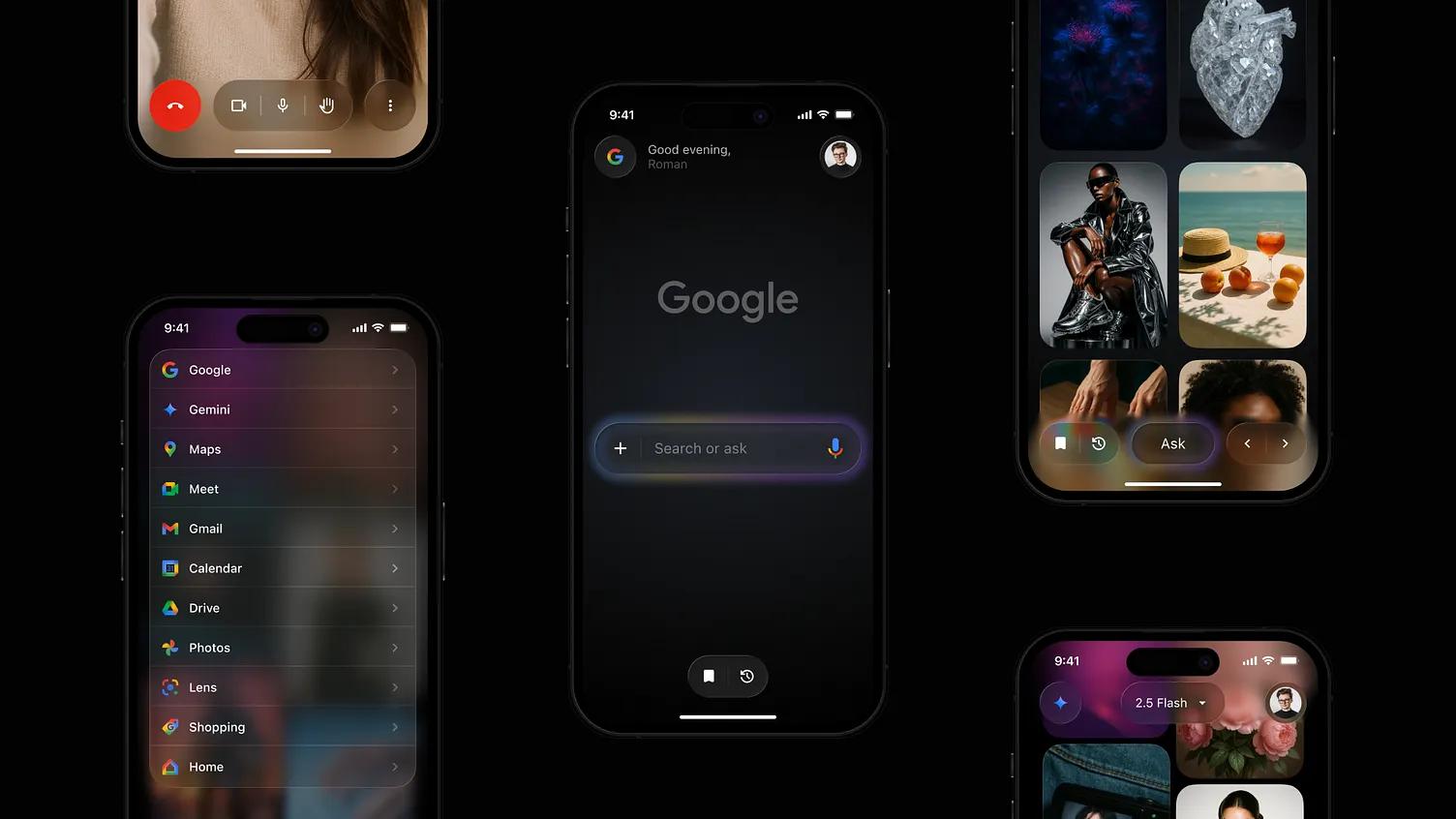 Google all in One by Roman Vorokhib — liquid glass ui reference