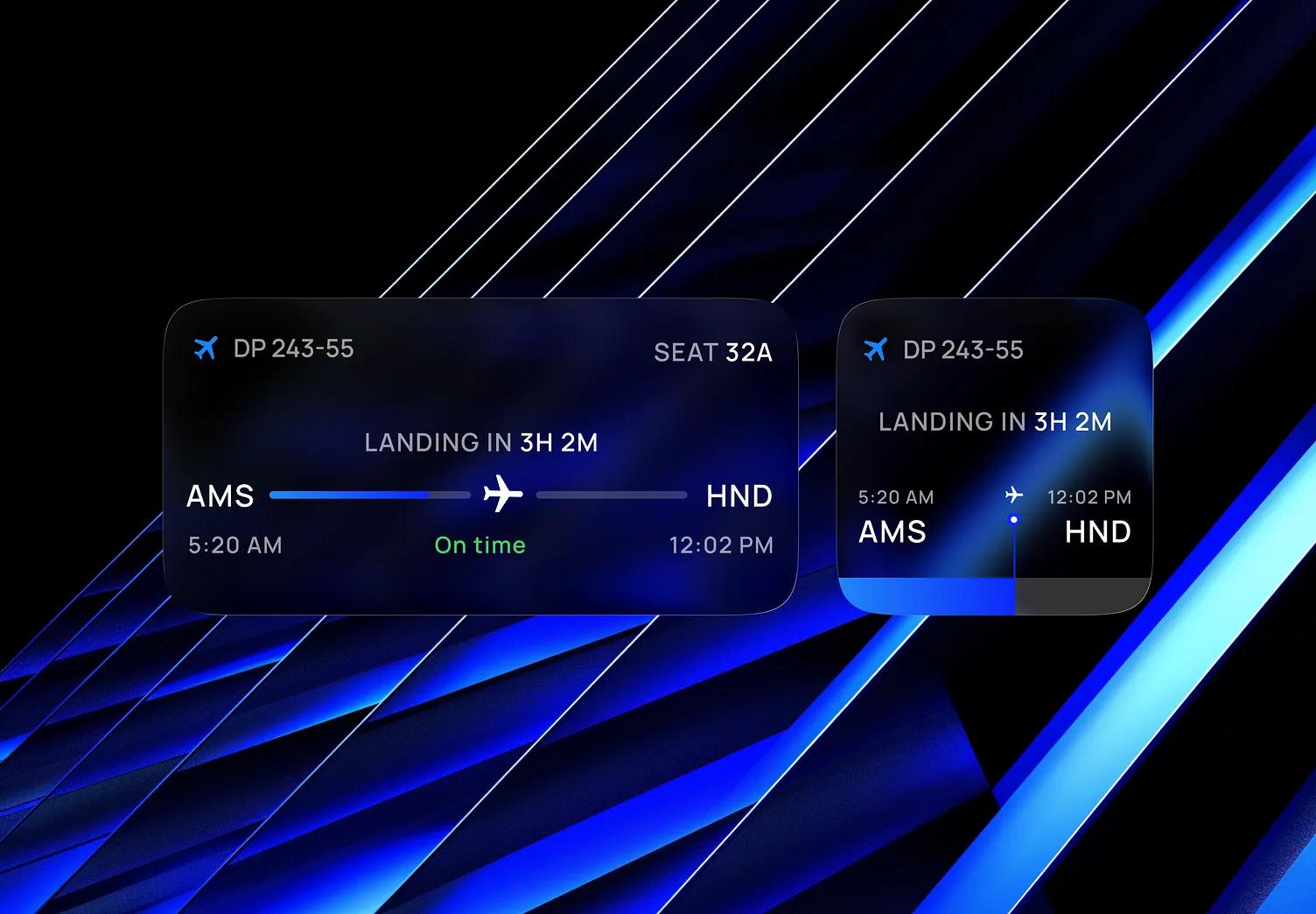 Liquid Glass Flight Widgets by Ariadna — liquid glass ui reference