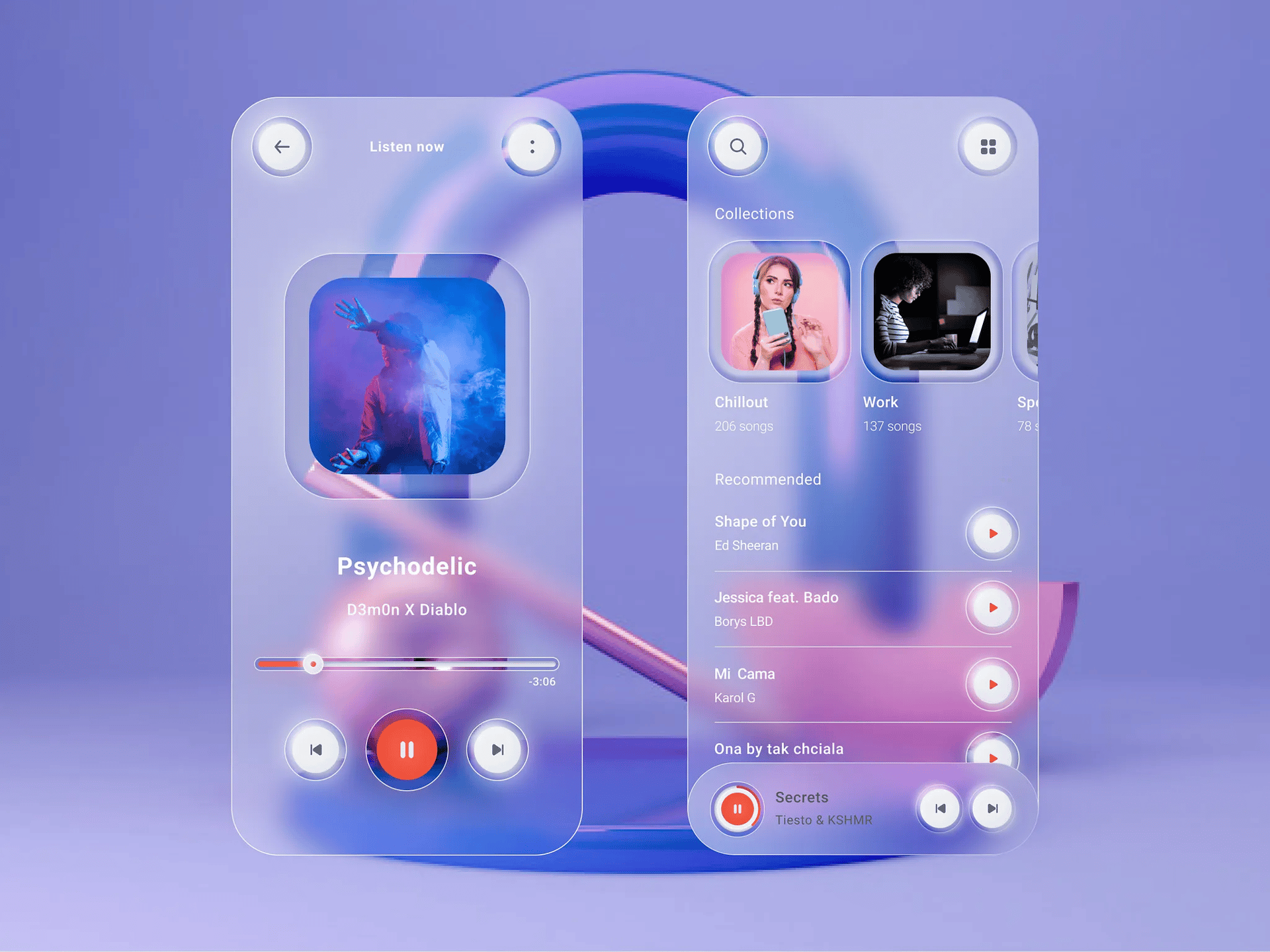 Neumorphic & Glassmorphic Mix Music Player by INEXTURE Solutions Limited — liquid glass ui reference