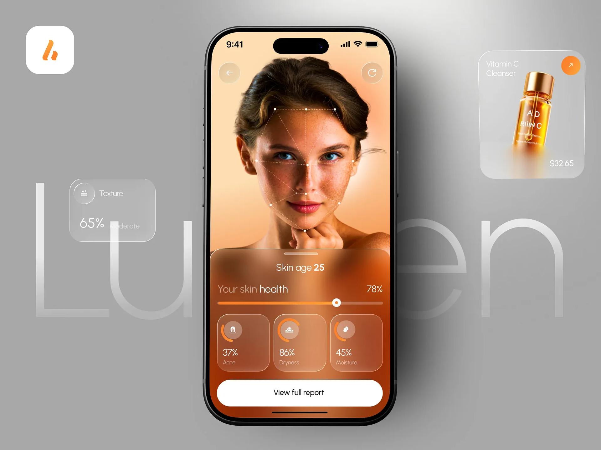 Lumen - AI skincare app design by kraftbase — liquid glass ui reference