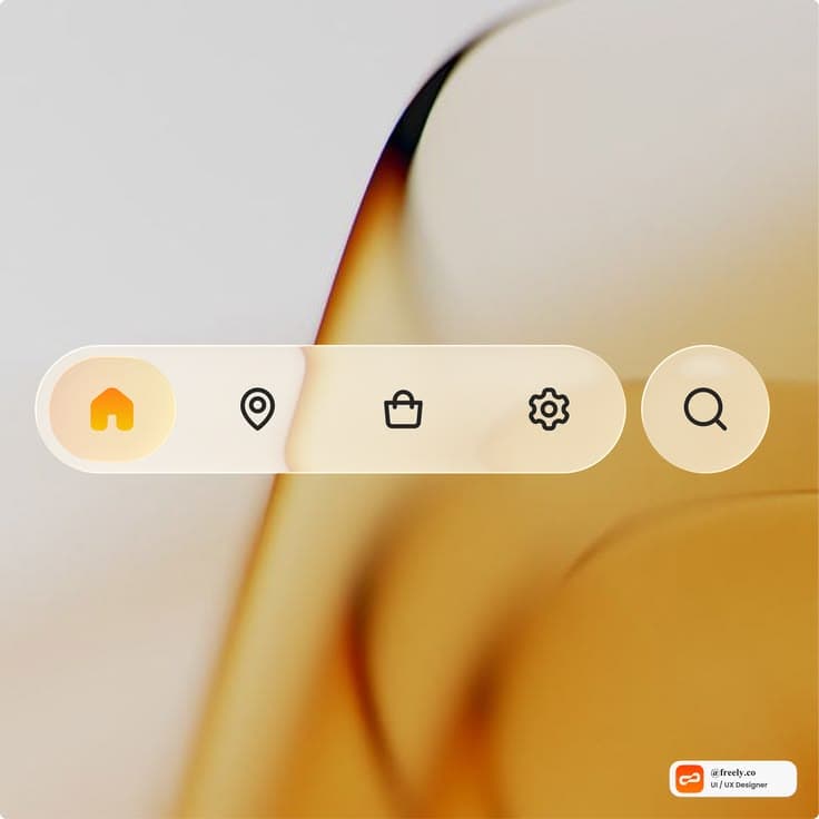 Minimal navigation, maximum clarity. by freely — liquid glass ui reference