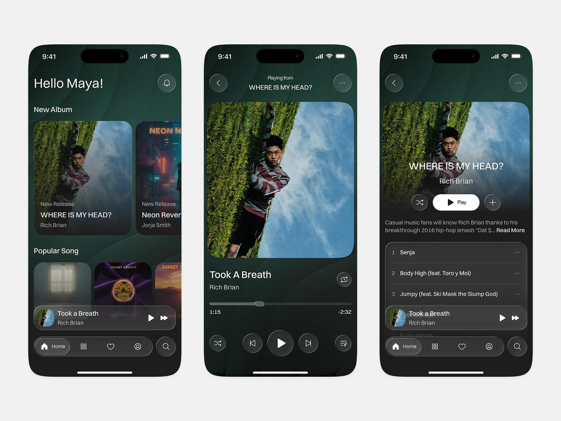Music Mobile App by Fireart UI/UX — liquid glass ui reference