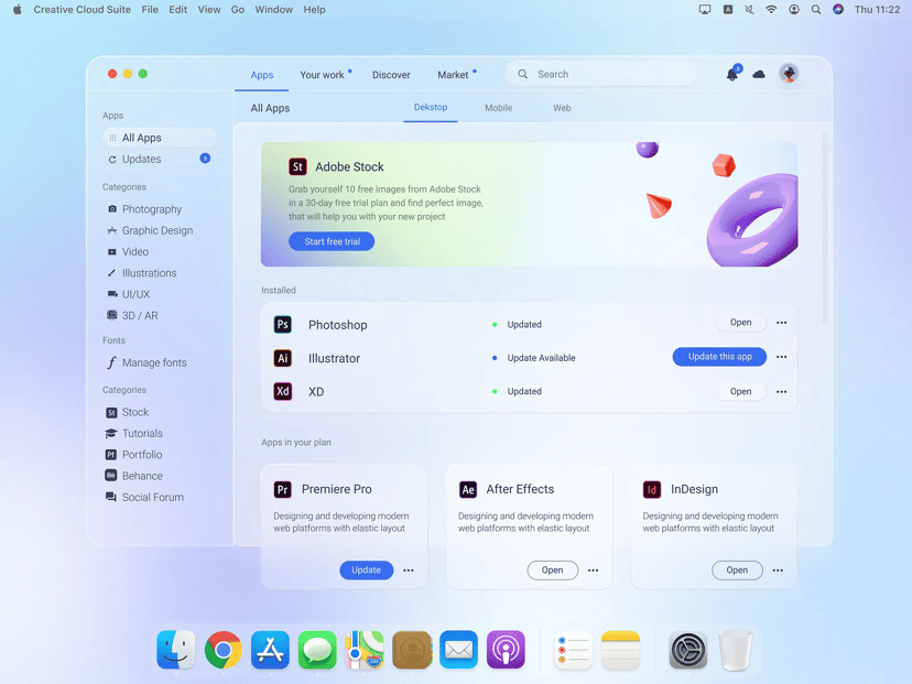 Glassmorphism Big Sur Creative Cloud App Redesign Light Mode