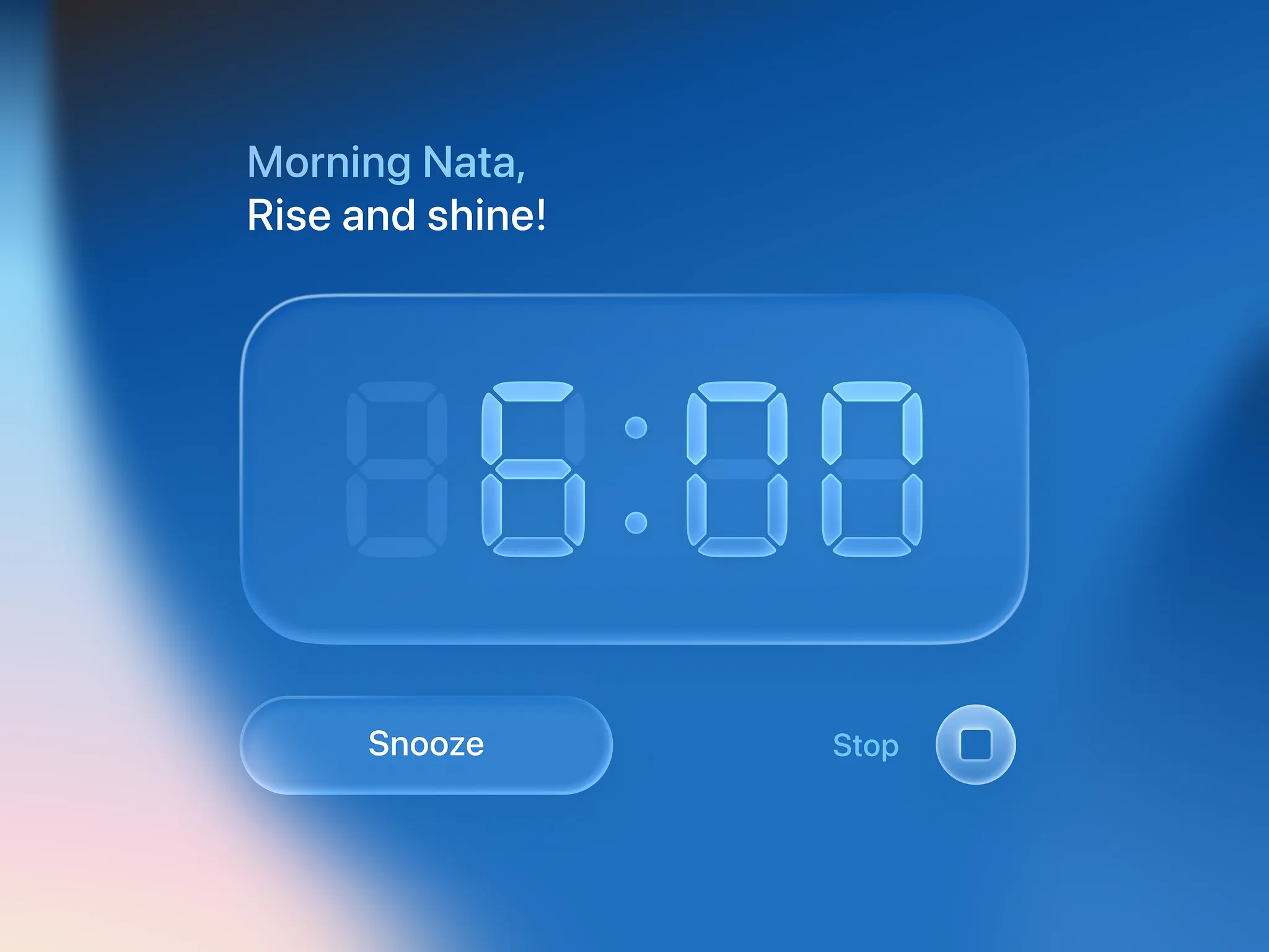 Glass alarm clock by Nata Nova — liquid glass ui reference