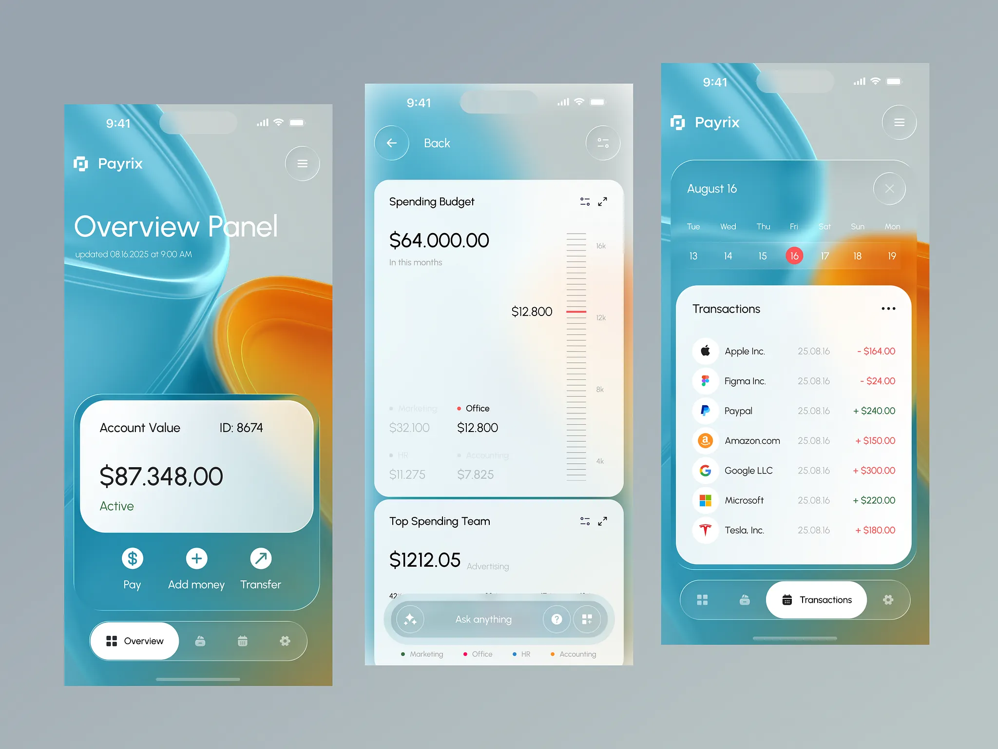 Payrix SaaS – Mobile Finance Dashboard