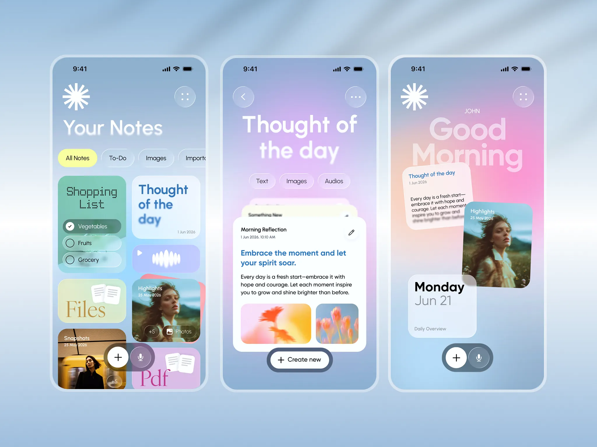 Notes App 🚀 by Umang vora — liquid glass ui reference